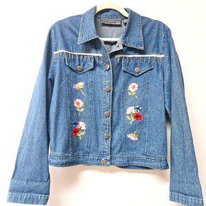 3 For 45 ✨️💗 New Identity Cropped Jean Jacket – Floral Embroidery